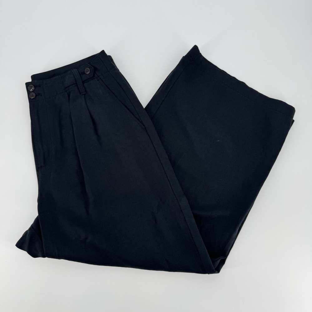 Madewell The Harlow Wide-Leg Pant Black Pleated High Rise Trousers Size 10 P